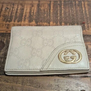 Authentic GUCCI New Britt Guccissima Card Case GG Leather - White